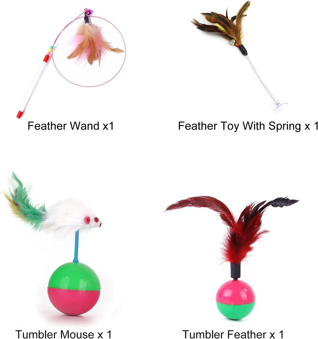 N/B 4Pcs Cat Toys Sisal Ball with Bell, Retractable Teaser Wand Toy, Springs Interactive Feather Toys, Pet Scratching Chew Eco-Friendly Bite Fluffy Mouse (Random Color)