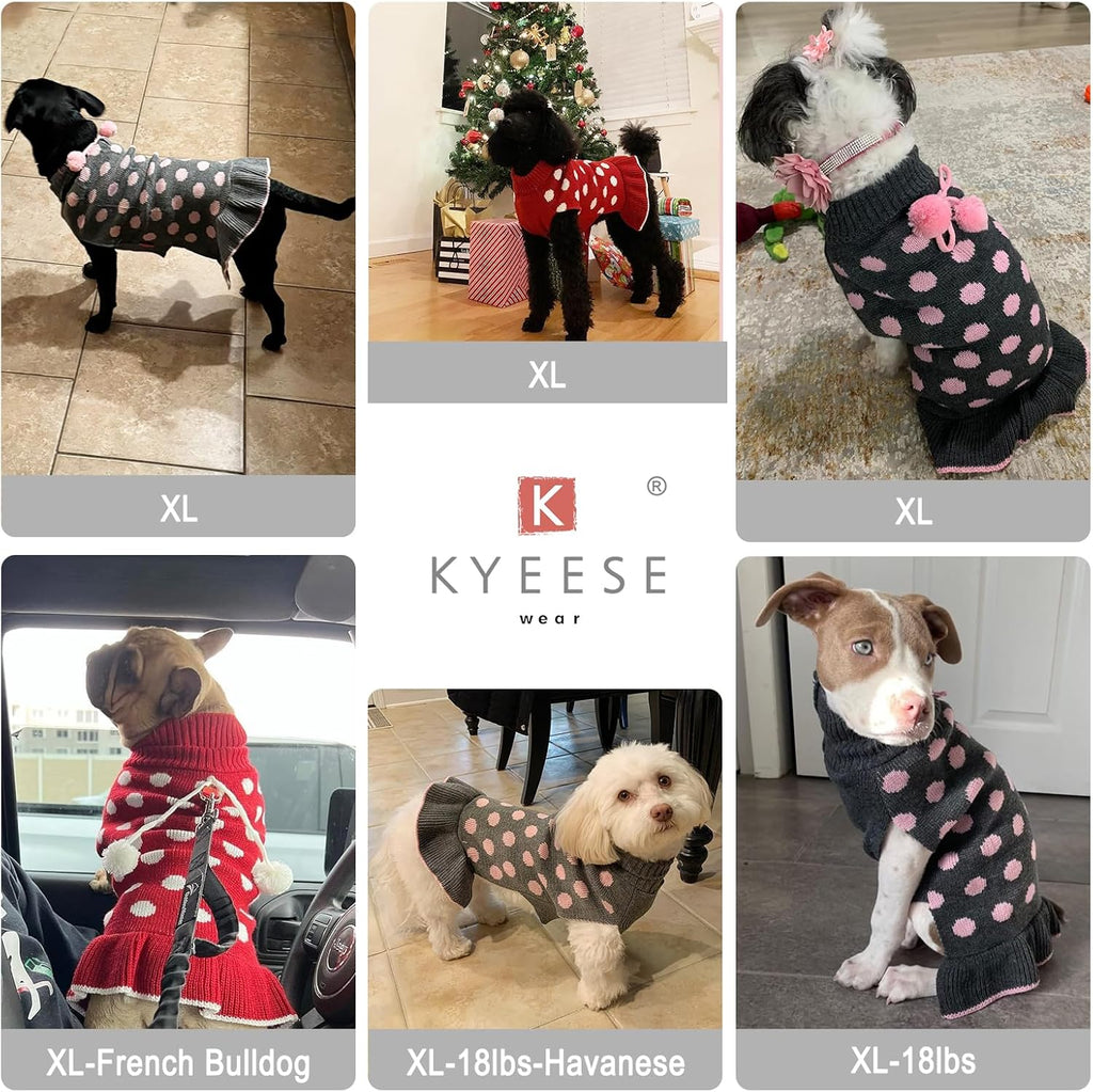 Red Dog Sweater Dress with Leash Hole Turtleneck Christmas for Girl Dog Sweater Small Medium Knit Pullover Warm Pet Sweater for Fall Winter
