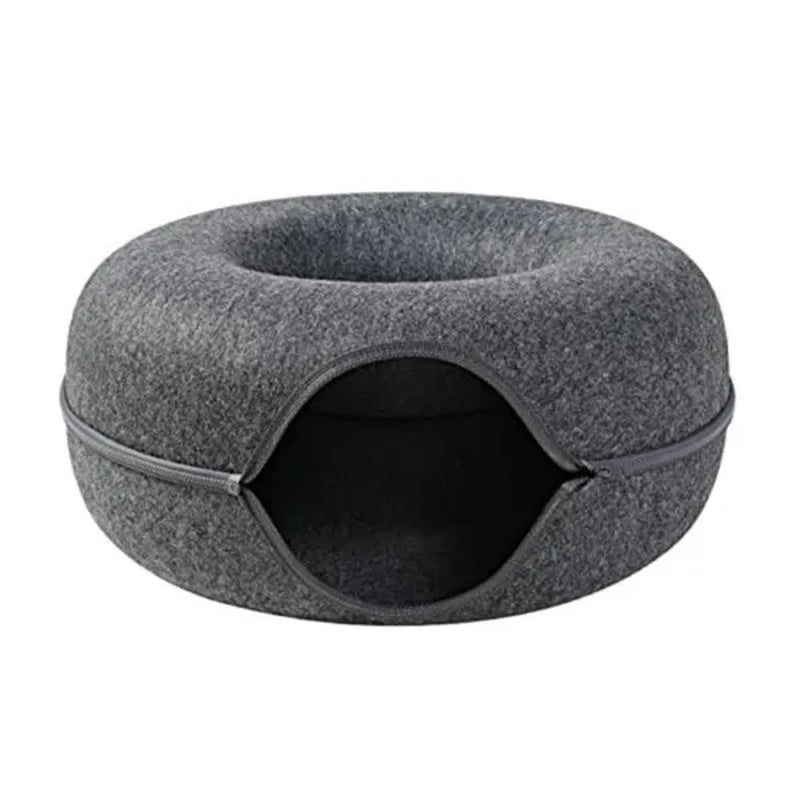 Cat Tunnel Bed Felt Tunnel Cat Nest,Round Felt Donut Cat Nest, Removable Cat Bed House Nest with Zipper Four Seasons for Small Dog Cat Puppy Sleeping