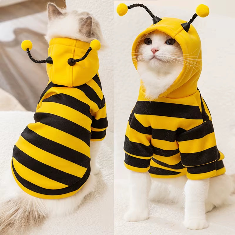 Funny Pet Bee Costumes Cat Clothes Stripe Hooded Cat Hoodies for Cats Kitten, Easter Halloween Dress up Party