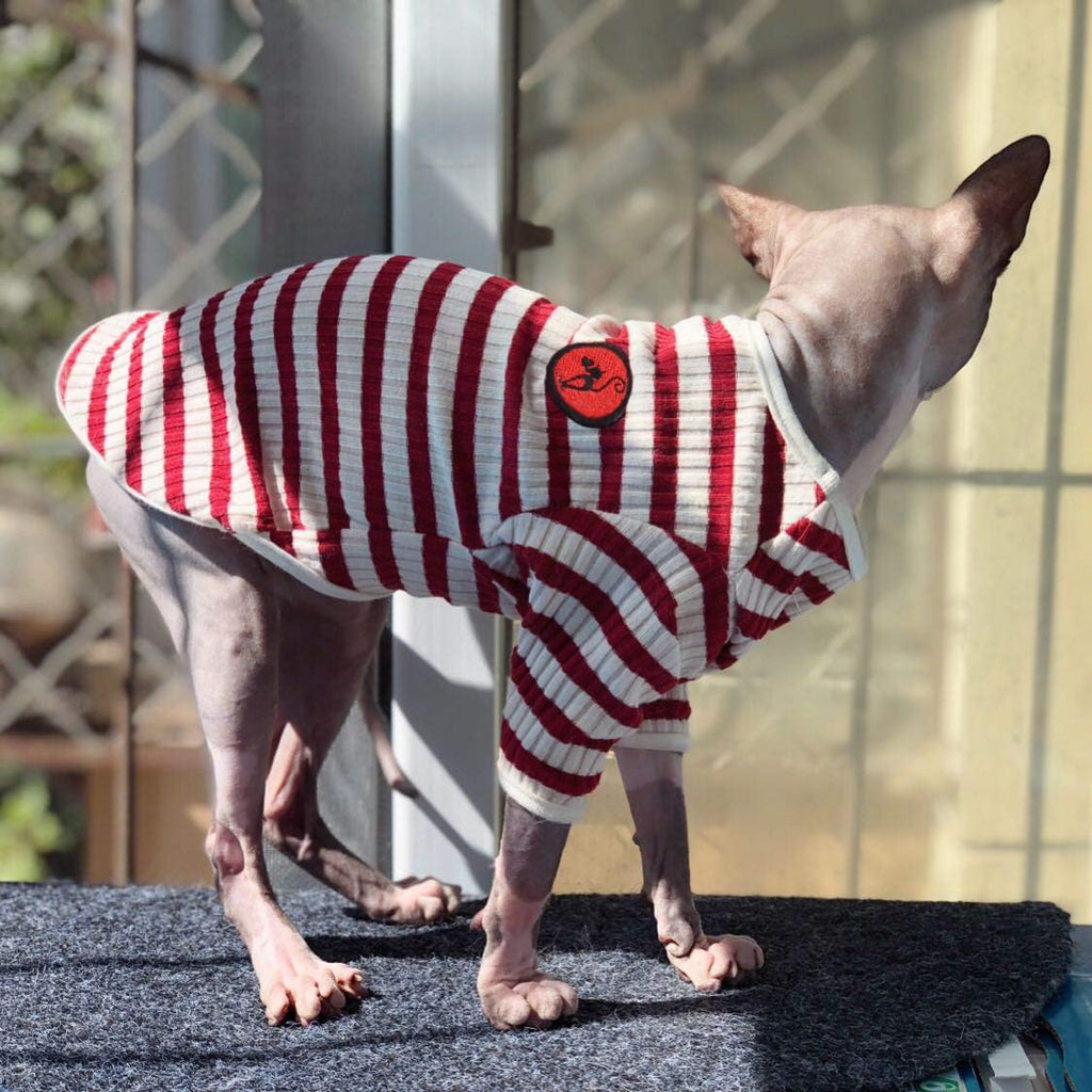 Hairless Cats Shirt Breathable Cat Daily Wear Clothes Stripe Vest Adorable Pajamas Jumpsuit Soft & Skin-Friendly