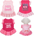 4 Pieces Dog Dress Shirt Cute Pink Dog Clothes Pet Princess Dress Puppy Summer Apparel Clothes Skirt Shirt with Ruffles Apparel for Small Puppy Cats Pet(M)