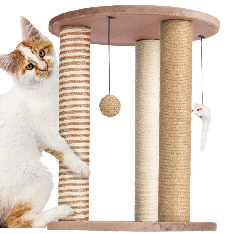 Cat Scratching Post - Scratcher Posts with Carpeted Scratch Pad Base and Perch - Furniture Scratching Deterrent for Indoor Cats