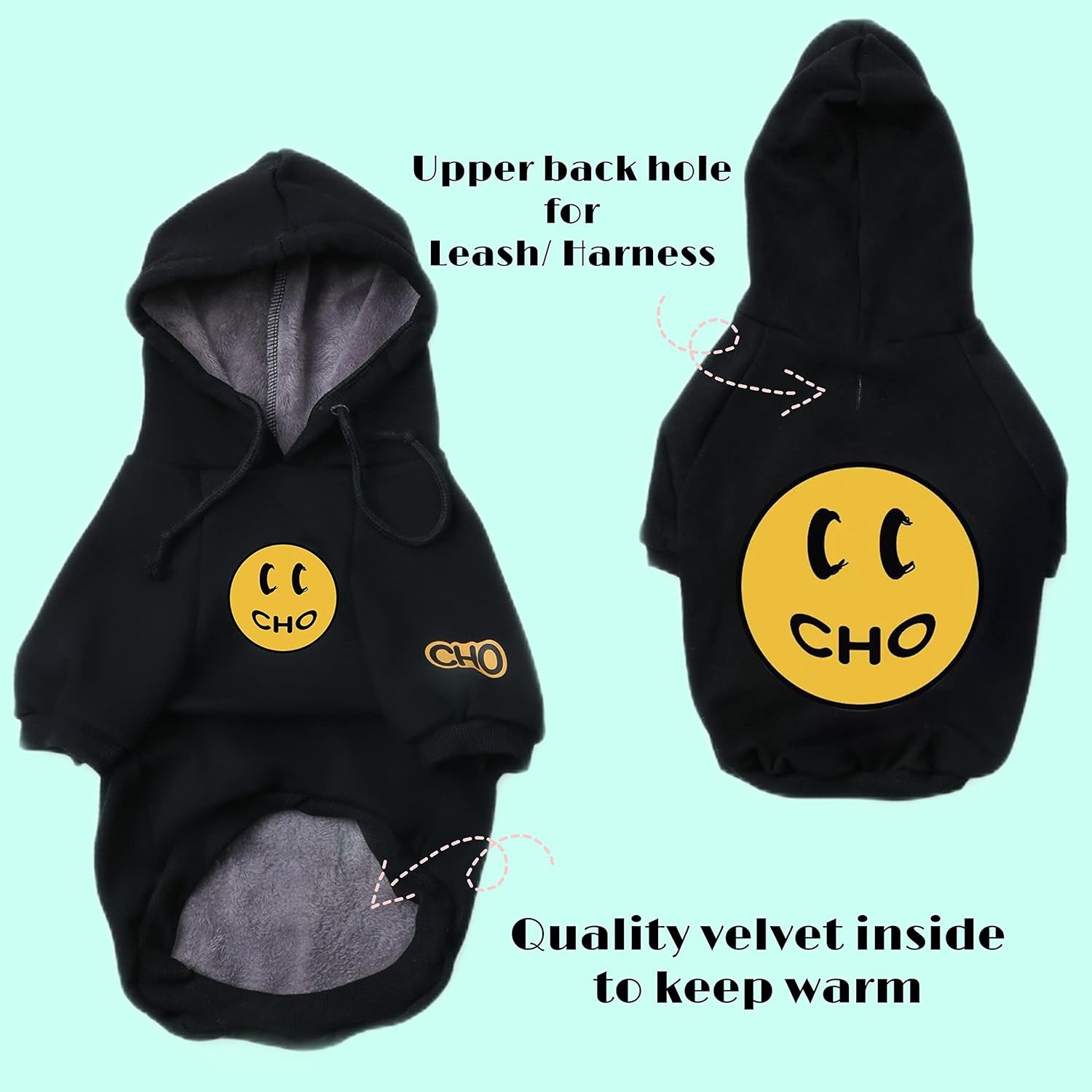Smiley Dog Hoodie Stylish Dog Clothes Smiley Face Sweater Cotton Sweatshirt Fashion Outfit for Dogs Cats Puppy Small Medium Large (2XL, Black)