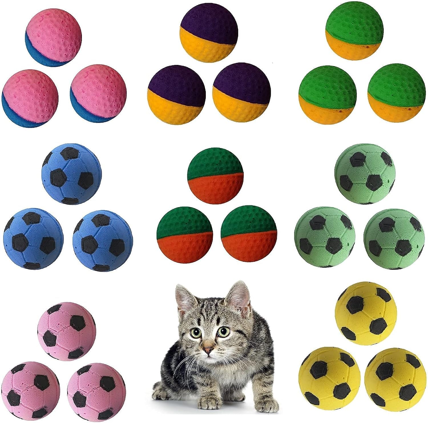24 Pack Foam Soccer Balls Cat Toys for Indoor Cats (24Pcs Mixed Sponge Ball)