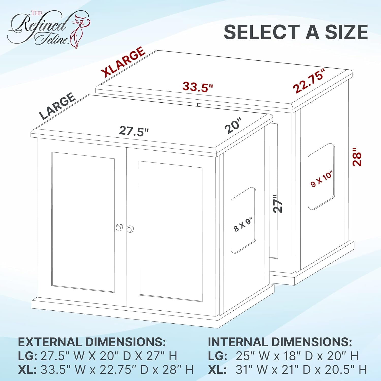 Cat Litter Box Enclosure Cabinet, Modern, White, Tulip Feet, Large, Hidden Litter Cat Furniture with Drawer