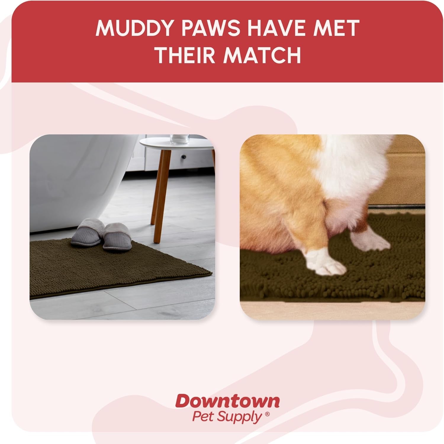 Medium Microfiber Dog Mat, 31" X 20", Brown, Absorbent and Quick-Drying, Non-Slip Rubber Backed, Machine Washable