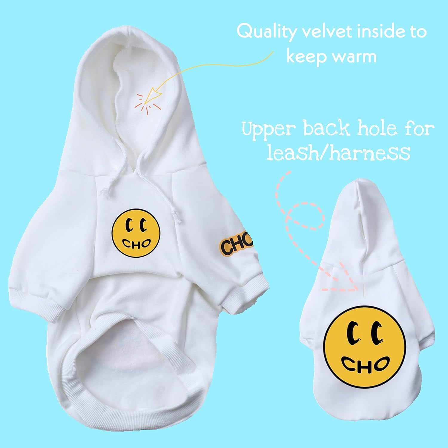Smiley Dog Hoodie Stylish Dog Clothes Smiley Face Sweater Cotton Sweatshirt Fashion Outfit for Dogs Cats Puppy Small Medium Large (L, White)