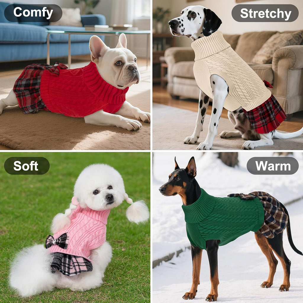 Dog Sweater Stretchy Knitwear Pet Sweater Dress Soft Turtleneck Cat Sweaters Comfy Dogs Clothes with Bowtie Warm Pullover Pet Coats Thick Dog Sweaters for Small Dogs Male, Grey, Medium