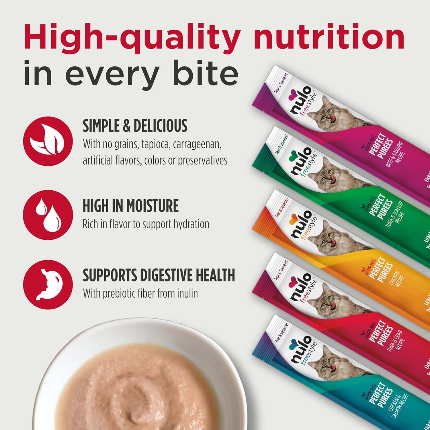 Freestyle Grain-Free Perfect Purees Premium Wet Cat Treats, Squeezable Meal Topper for Felines, High Moisture Content to Support Hydration, 0.5 Ounces in Each Lickable Wet Cat Treat Pouch