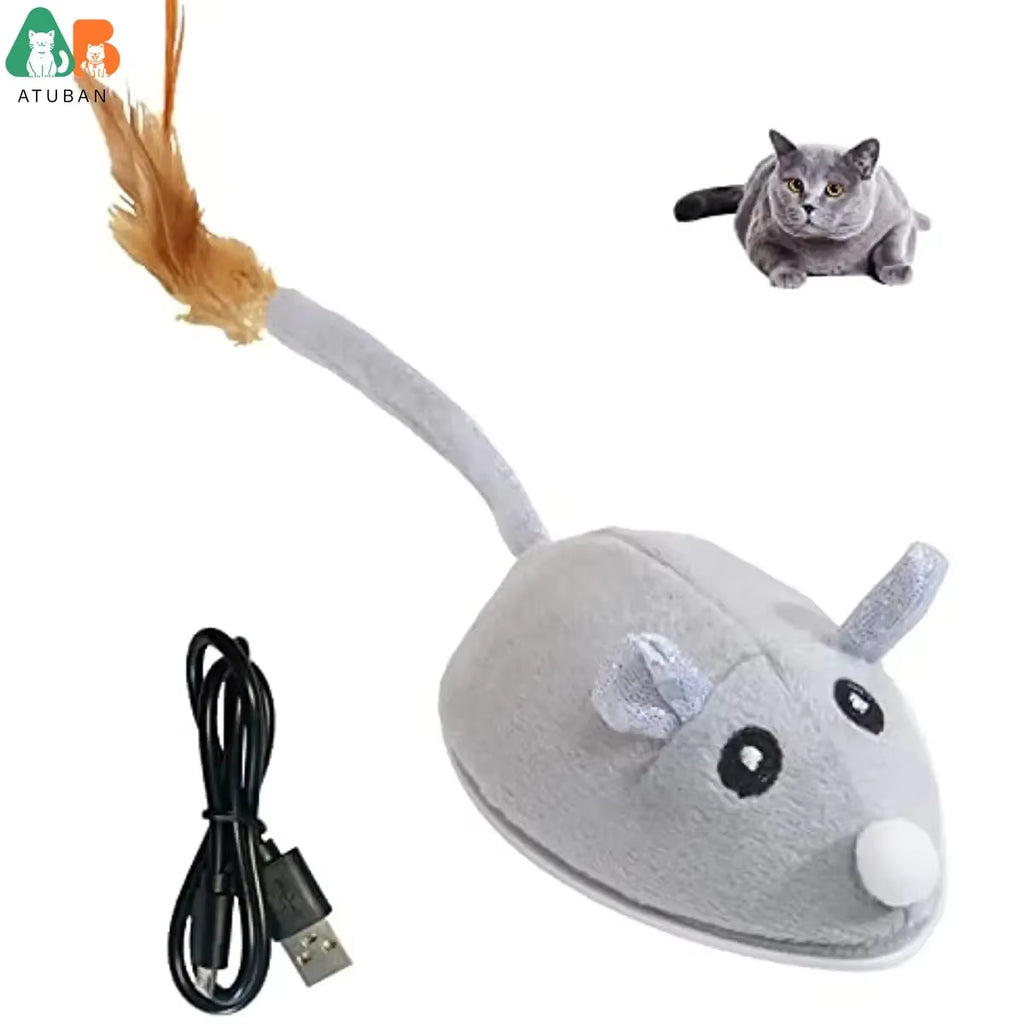 Automatic Cat Toys with Feather Wand , Interactive Cat Toys Mice for Indoor Cats/Kittens , Smart Sensing Mouse Cat Toys