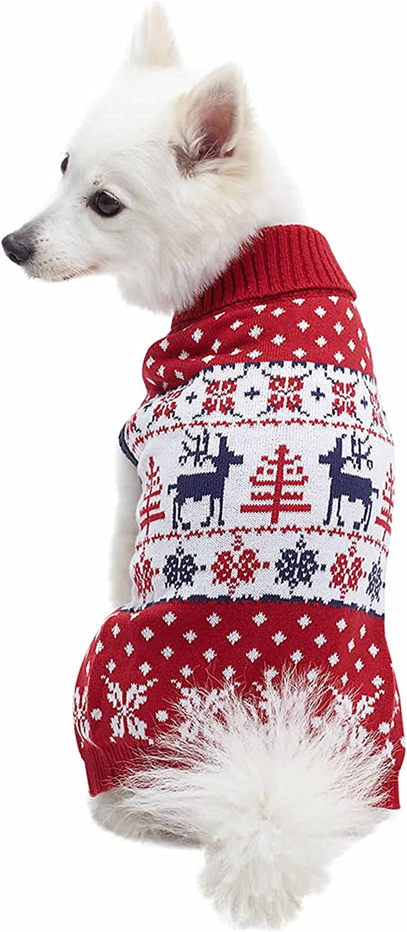 Ugly Christmas Reindeer Dog Sweater for Large Dogs, Turtleneck, Cozy Acrylic, Tango Red & Navy, Matching Family Outfits, Ugly Sweater for Women & Men, Dog Clothes