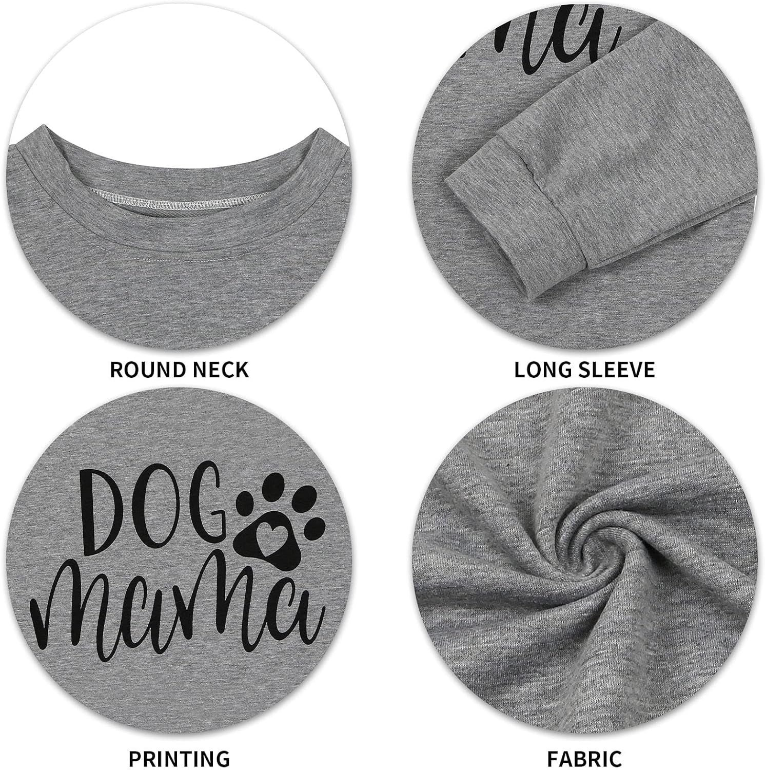 Dog Mom Sweatshirts Women Mama Sweatshirts Dog Paw Sweatshirt Long Sleeve Shirt Funny Mom Letter Print Pullover Blouse Gray