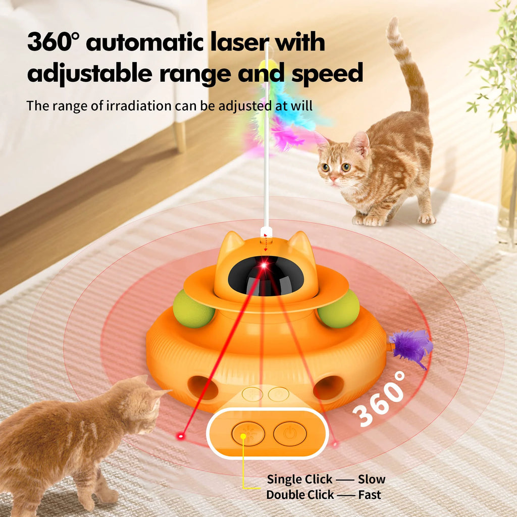 Interactive Cat Toys, Laser Kitten Toy for Indoor Cats, Cat Feather Mice Toys, Pets Smart Electric Cat Toys-Orange