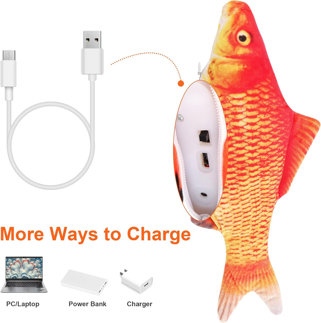 Cat Toy with Moving Fish and Sea Pole (Orange) Realistic Moving Fish Flopping Interactive Wiggle Moving Cat Kicker Fish Toy with Plush Interactive Cat Toys, Fun Toy for Cat Exercise