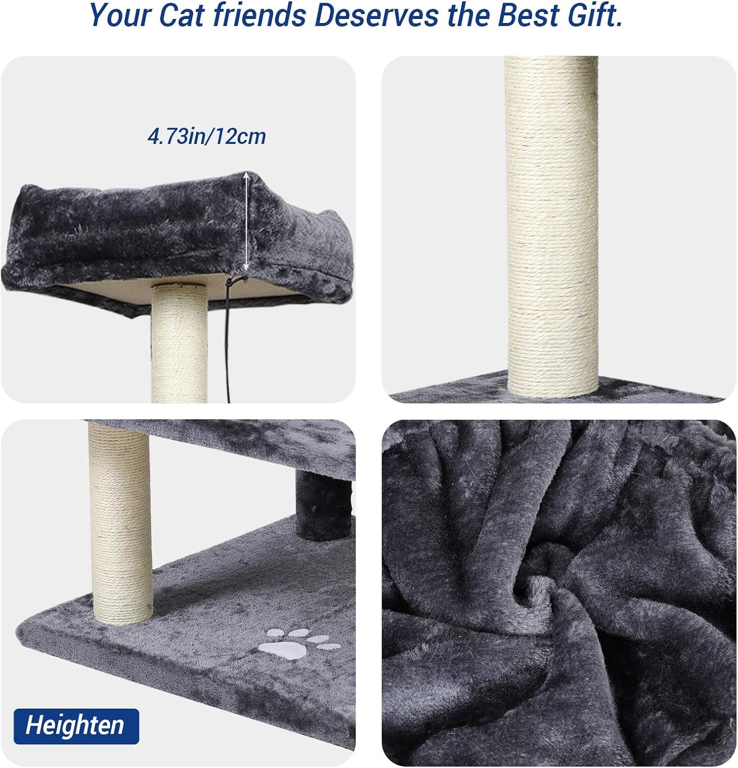 67" Large Cat Tree, Multi-Level Cat Tower with 3 Top Perches, 2 High Plush Condos, Scratching Posts, Stable Activity Center with Pedals/Hammock/Spring Ball for Kitten/Big Cat (Smoke Grey 1)