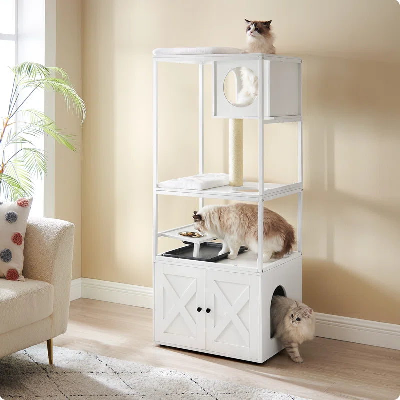Kimmel 58" Cat Condo with Litter Box Enclosure and Elevated Bowls