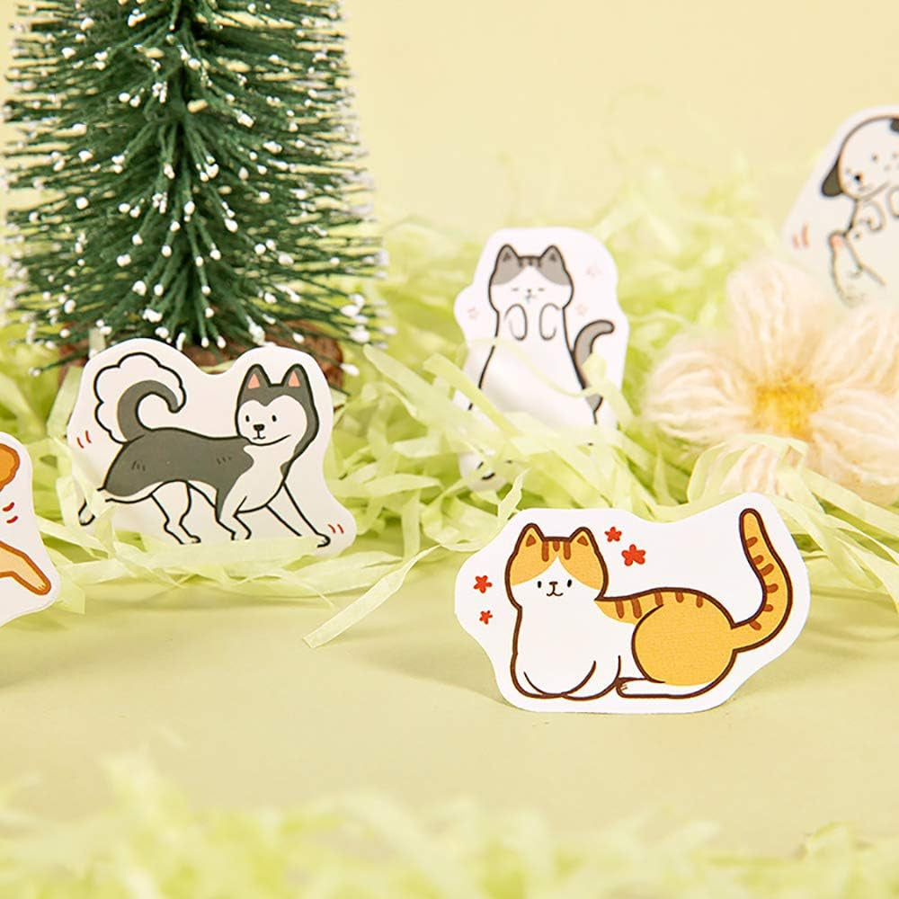45PCS Cute Boxed DIY Cartoon Doggy and Cat Adhesive Paper Pets Shaped Stickers for Laptop Planners Scrapbook Cups Diary Notebooks Album Phone Case (Dog and Cat)