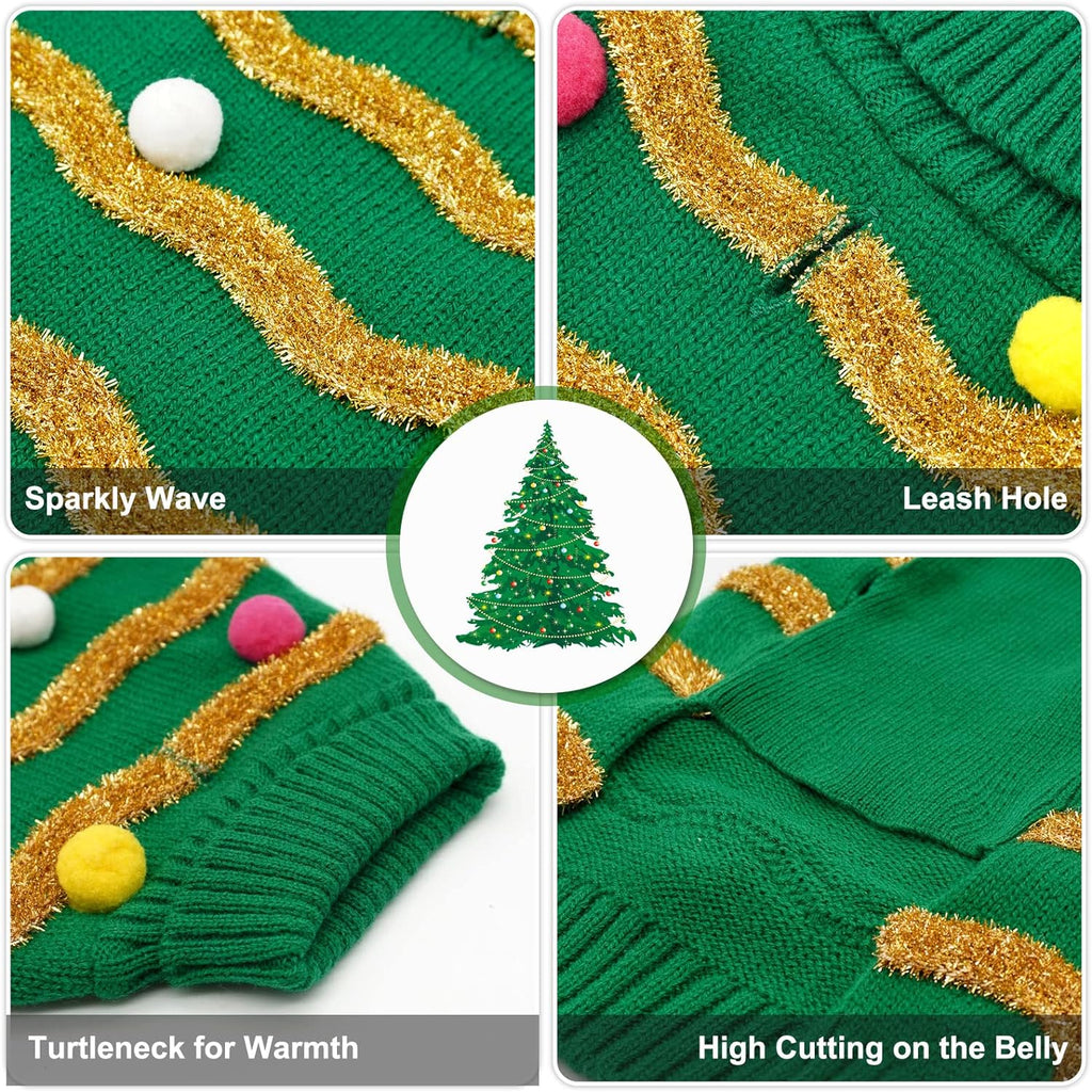 Dog Christmas Sweater Sparkly Holiday Dog Xmas Sweaters Turtleneck Puppy Winter Clothes for Small Dogs & Cats Apparel