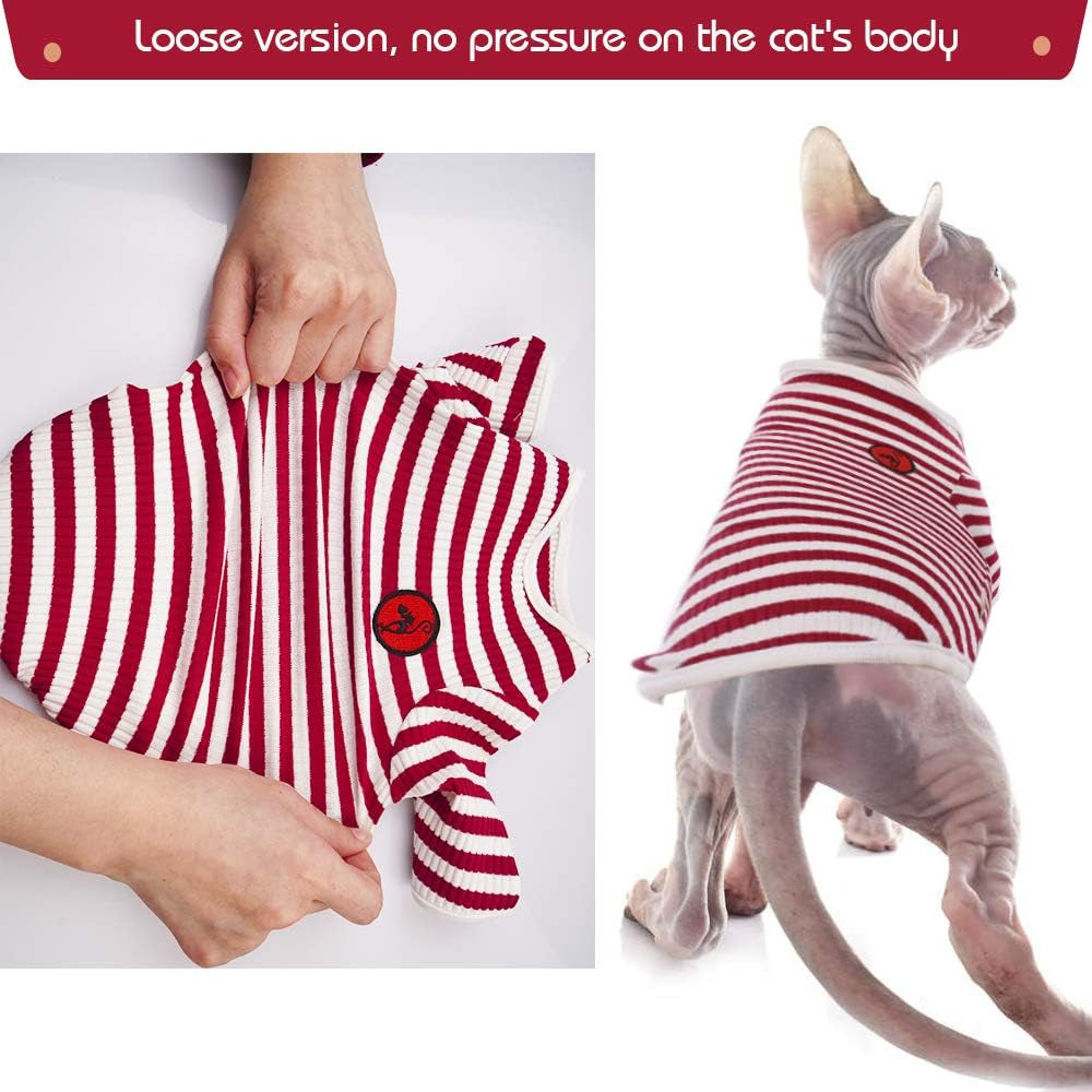 Hairless Cats Shirt Breathable Cat Daily Wear Clothes Stripe Vest Adorable Pajamas Jumpsuit Soft & Skin-Friendly