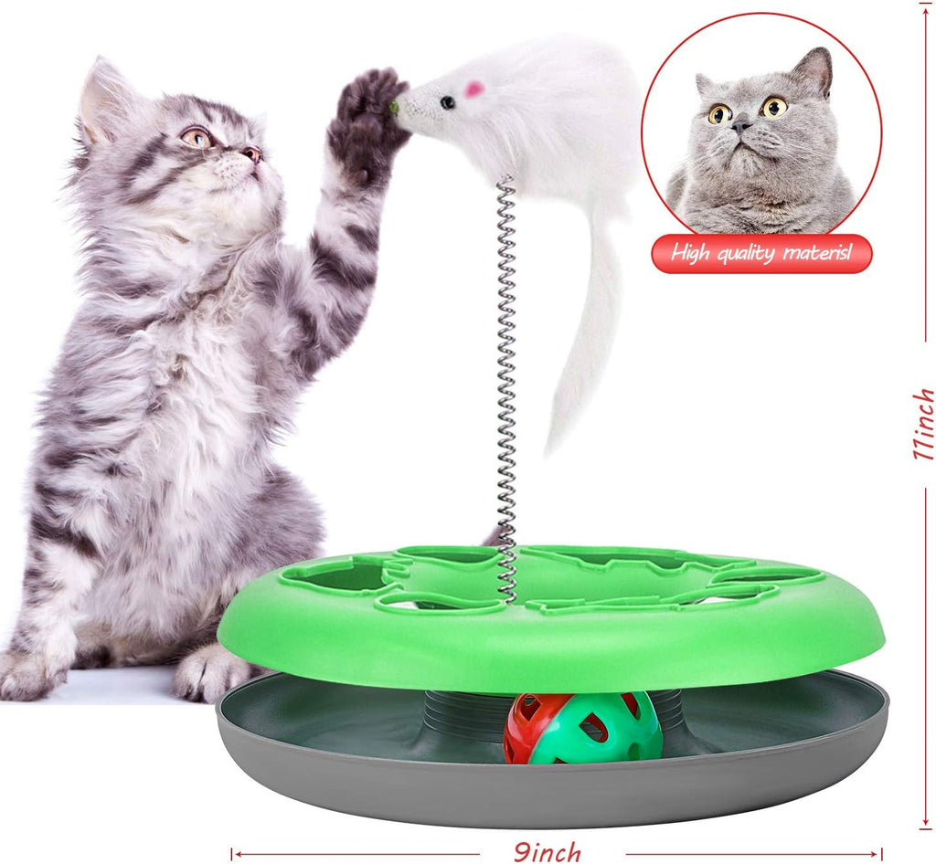Cat Toys, Interactive Cat Toys for Indoor Cats, Kitten Toys Tracks with Catnip, Spring Pet Toy with Roller Balls Teaser Mouse (Green)