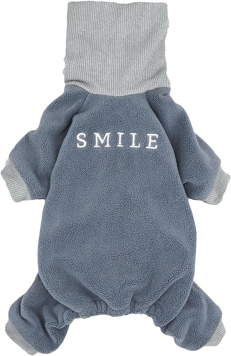 Embroidery Dog Clothes Turtleneck Thermal Fleece Puppy Pajamas Doggie Outfits Cat Onesies Jumpsuits Blue Medium