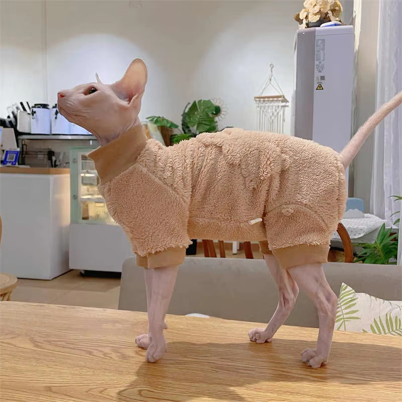 Elegant Warm Sphynx Cat Turtleneck Sweater Hairless Cat Clothes Soft Winter Coat Thickening Sweet Fleece Jumpsuit for Kittens