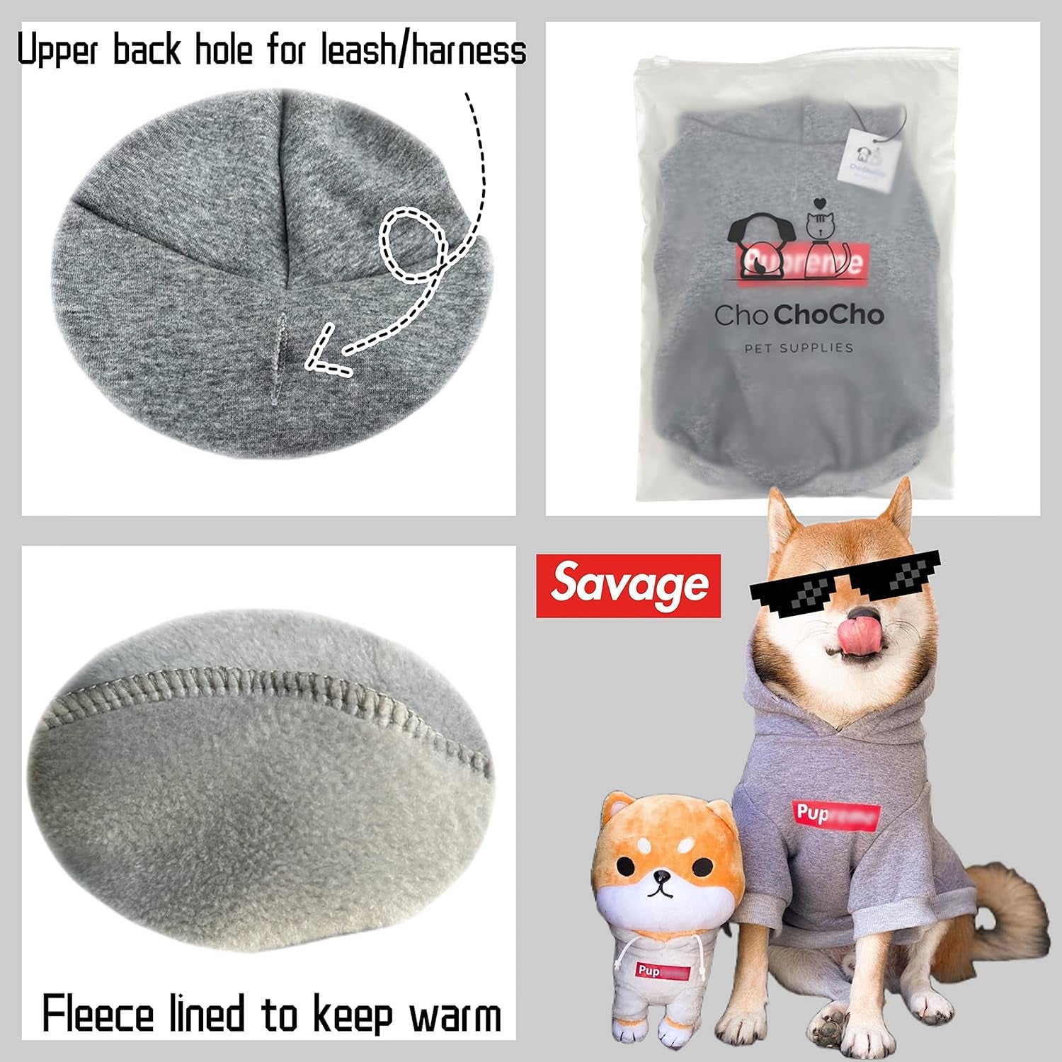 Pup Dog Hoodie, Dog Sweater, Fashion Dog Clothes, Pet Clothing Cotton Cat Hoodies Stylish Streetwear Sweatshirt Gray Tracksuits Outfit for Dog Cat Puppy Small Medium Large (L)