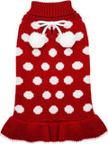Red Dog Sweater Dress with Leash Hole Turtleneck Christmas for Girl Dog Sweater Small Medium Knit Pullover Warm Pet Sweater for Fall Winter
