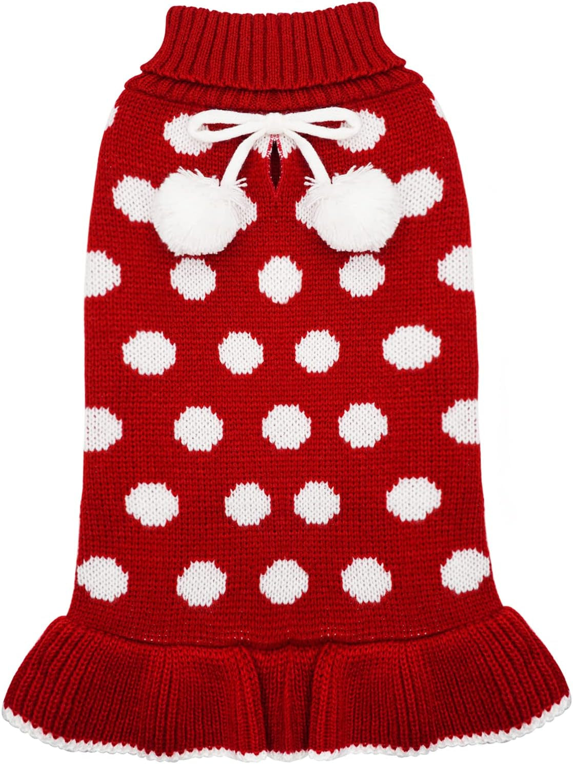Red Dog Sweater Dress with Leash Hole Turtleneck Christmas for Girl Dog Sweater Small Medium Knit Pullover Warm Pet Sweater for Fall Winter