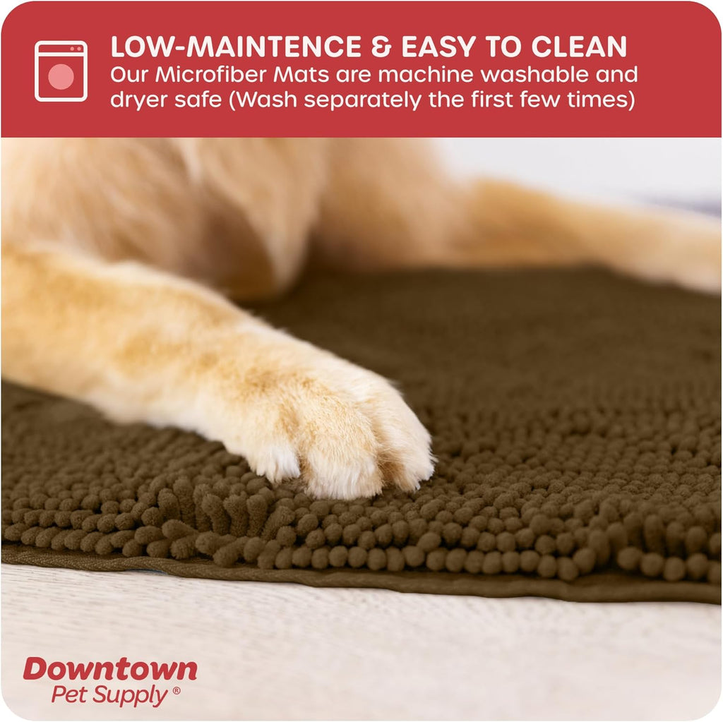 Medium Microfiber Dog Mat, 31" X 20", Brown, Absorbent and Quick-Drying, Non-Slip Rubber Backed, Machine Washable