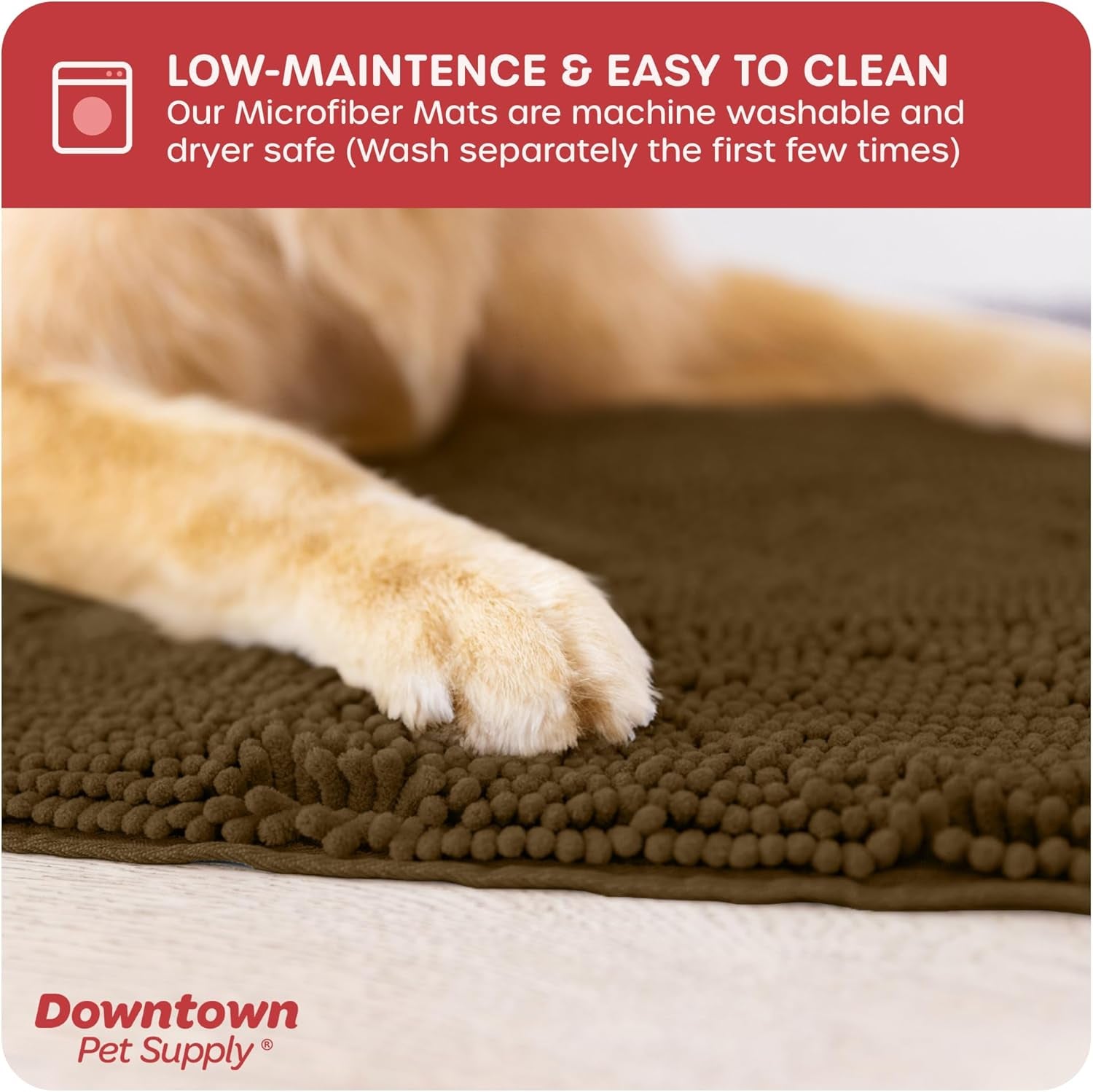 Medium Microfiber Dog Mat, 31" X 20", Brown, Absorbent and Quick-Drying, Non-Slip Rubber Backed, Machine Washable