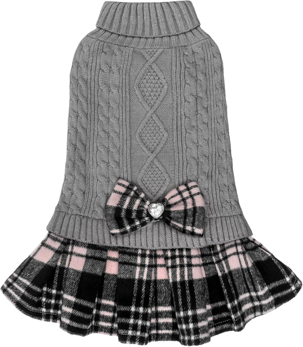 Dog Sweater Stretchy Knitwear Pet Sweater Dress Soft Turtleneck Cat Sweaters Comfy Dogs Clothes with Bowtie Warm Pullover Pet Coats Thick Dog Sweaters for Small Dogs Male, Grey, Medium