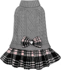 Dog Sweater Stretchy Knitwear Pet Sweater Dress Soft Turtleneck Cat Sweaters Comfy Dogs Clothes with Bowtie Warm Pullover Pet Coats Thick Dog Sweaters for Small Dogs Male, Grey, Medium