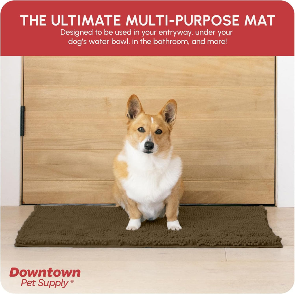 Medium Microfiber Dog Mat, 31" X 20", Brown, Absorbent and Quick-Drying, Non-Slip Rubber Backed, Machine Washable