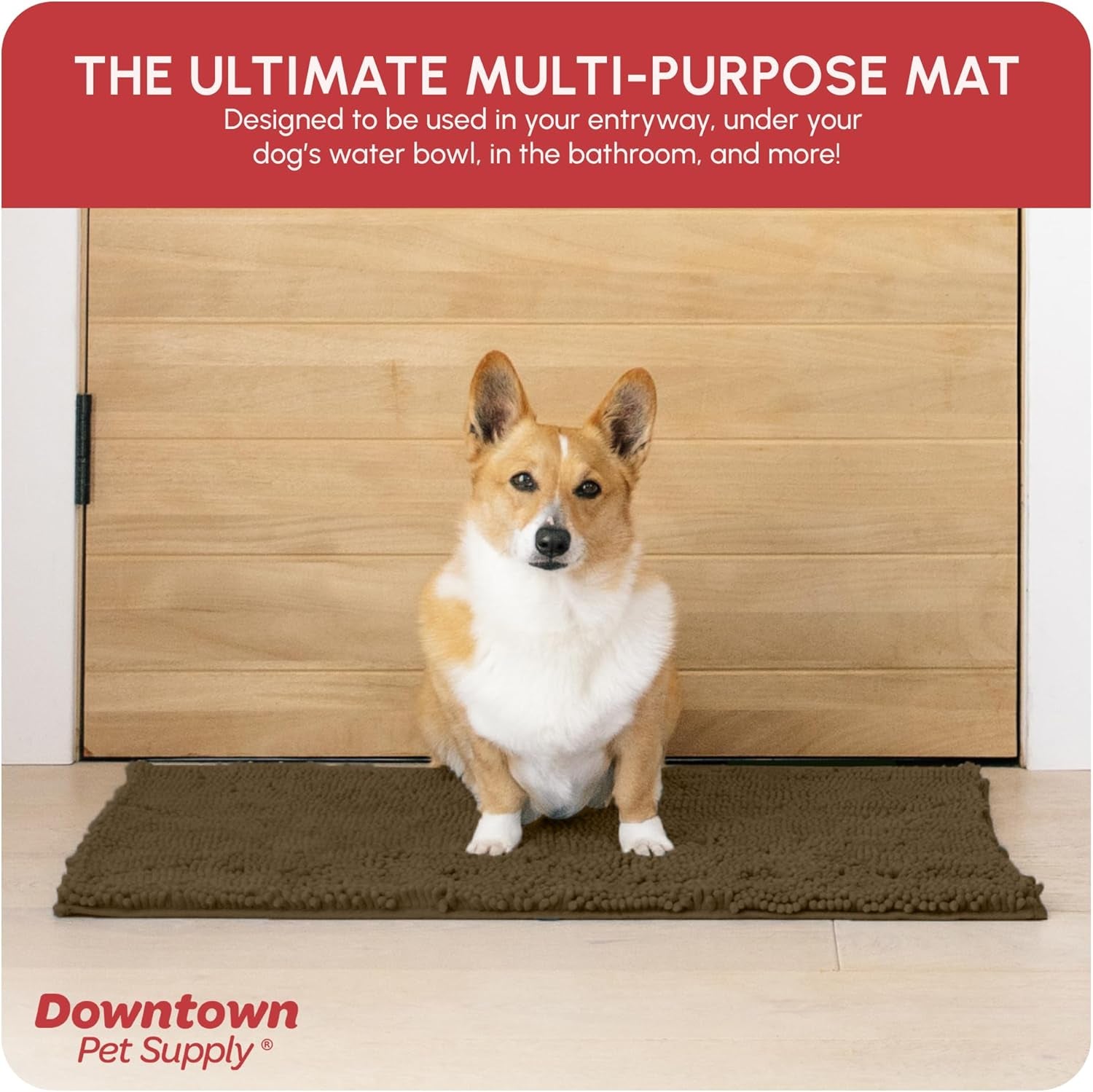 Medium Microfiber Dog Mat, 31" X 20", Brown, Absorbent and Quick-Drying, Non-Slip Rubber Backed, Machine Washable