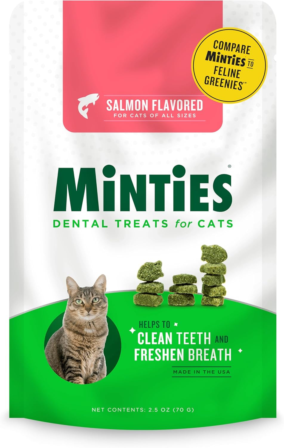 Dental Treats for Cats, Salmon Flavored Treats for Cats, Freshens Breath and Controls Tartar, 2.5Oz