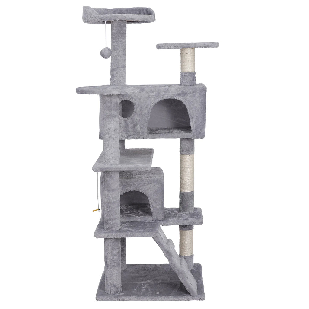 55-In H Cat Tree & Condo Scratching Post Tower, Light Gray