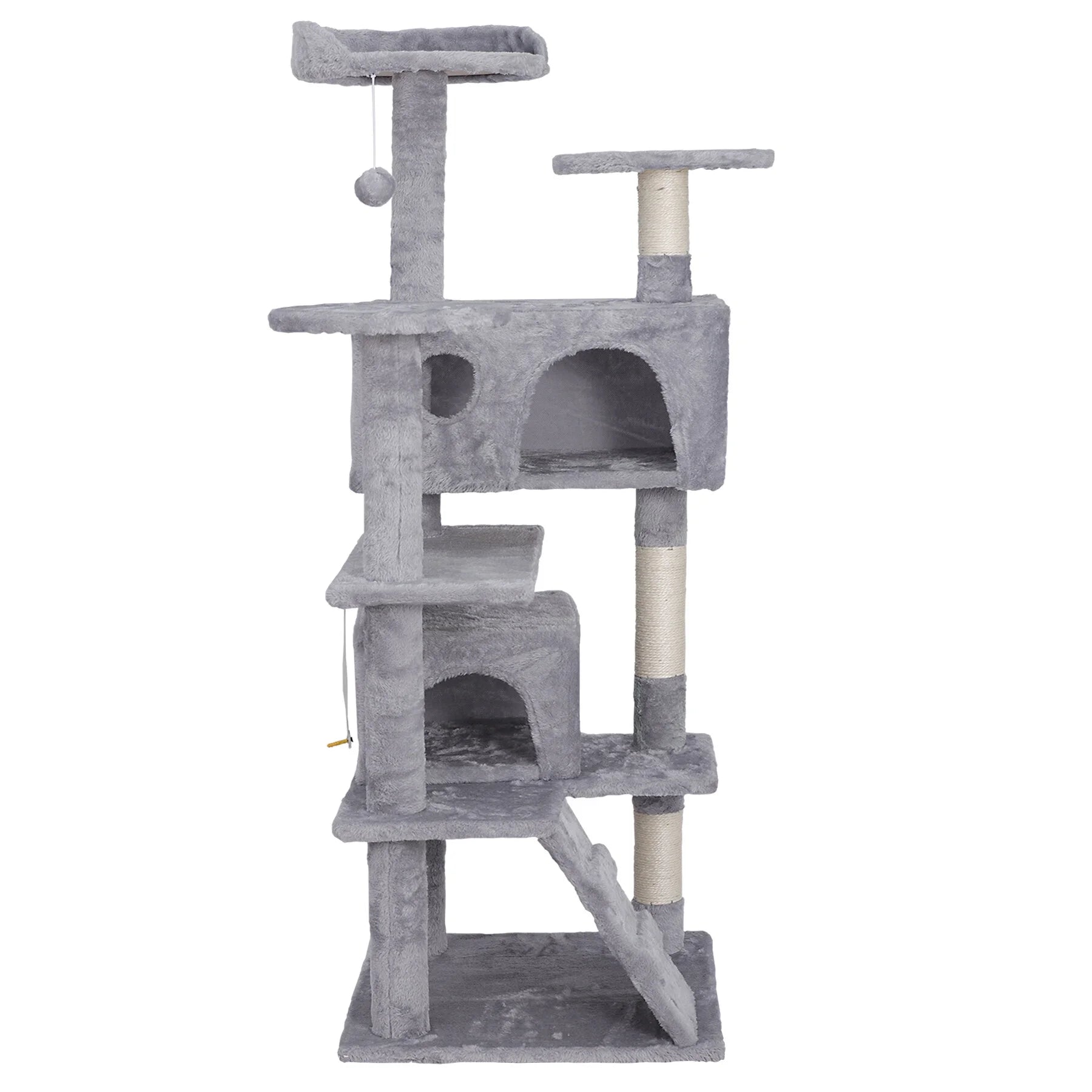 55-In H Cat Tree & Condo Scratching Post Tower, Light Gray