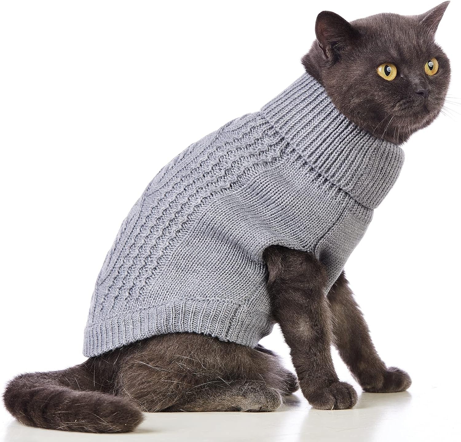 Stretchy Cat Sweater - 17 Colors & 6 Sizes | Snug Winter-Ready Knit for Boy/Girl Cats & Kittens(Grey, Medium)
