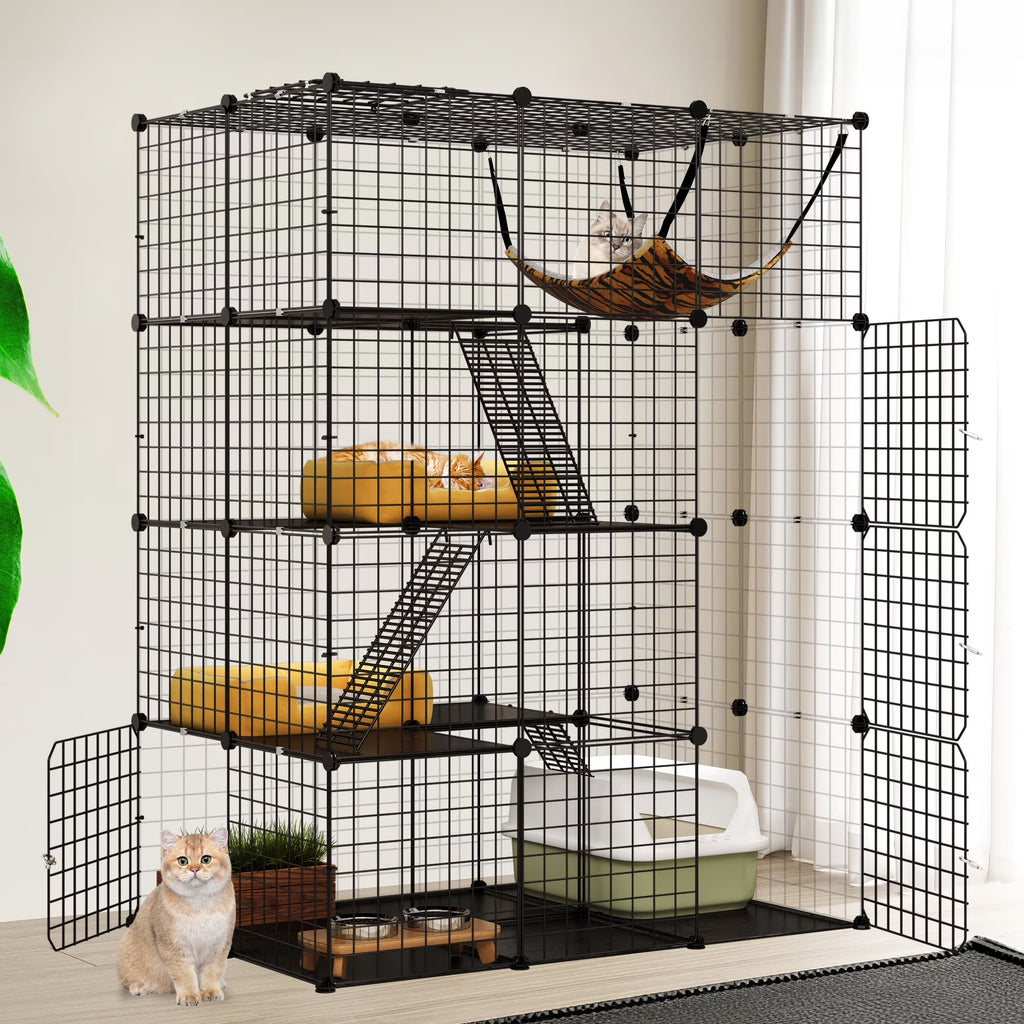 4-Tier Indoor Cat Cage, Cat Enclosure with Hammock, Large Metal Wire Cat Kennel DIY Cat Playpen Perfect for Multi-Cat Homes