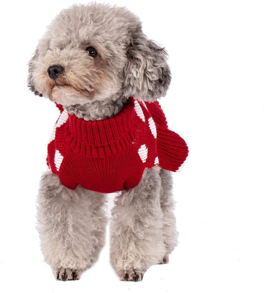 Red Dog Sweater Dress with Leash Hole Turtleneck Christmas for Girl Dog Sweater Small Medium Knit Pullover Warm Pet Sweater for Fall Winter