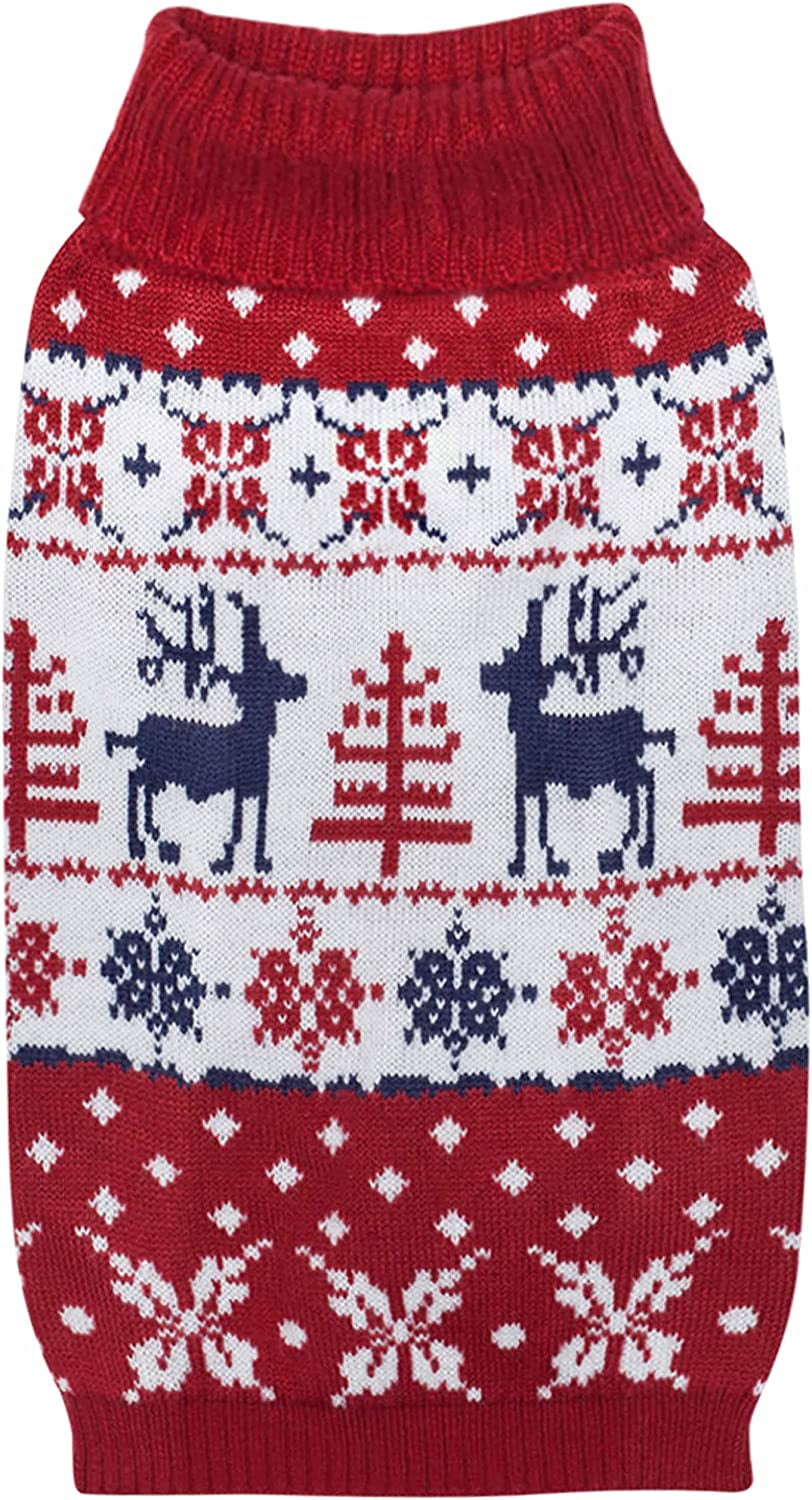 Ugly Christmas Reindeer Dog Sweater for Large Dogs, Turtleneck, Cozy Acrylic, Tango Red & Navy, Matching Family Outfits, Ugly Sweater for Women & Men, Dog Clothes