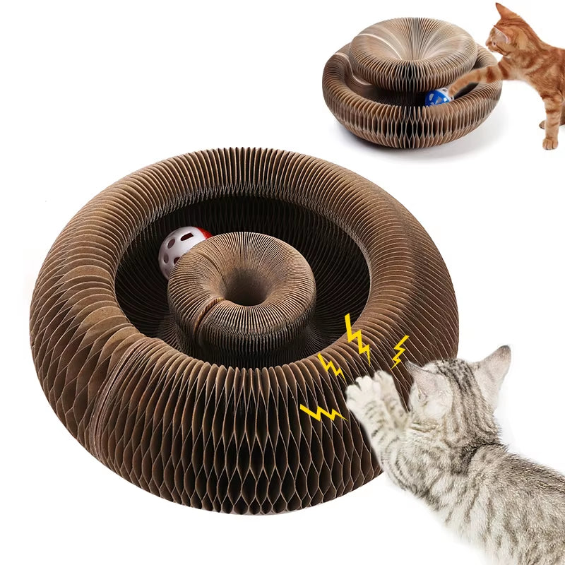 Foldable Magic Organ Cat Scratcher Scratch round Corrugated Scratching Cat Toys with Bell Interactive Toys Grinding Claw Toy