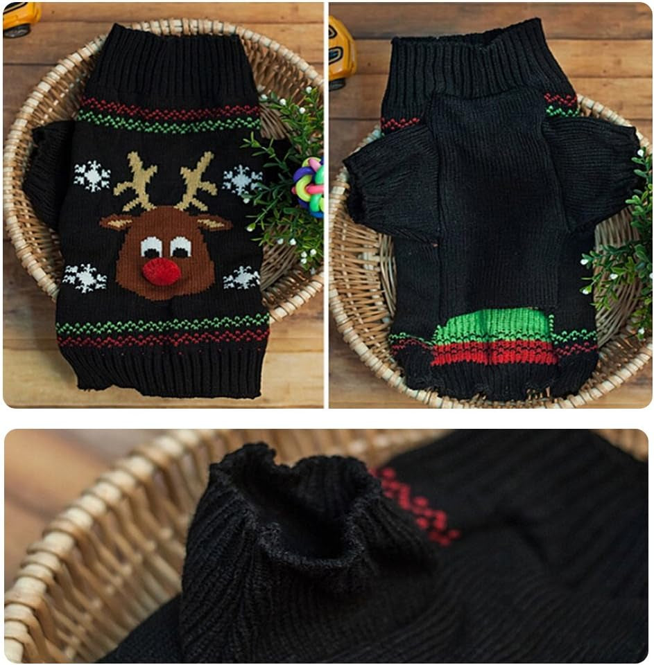 Pet Holiday Festive Deer Reindeer Cat Sweater Dog Sweater Winter Clothing Teddy Poodle Autumn Winter Clothes Pet Clothes Dog Clothes (Red Nose, Small)