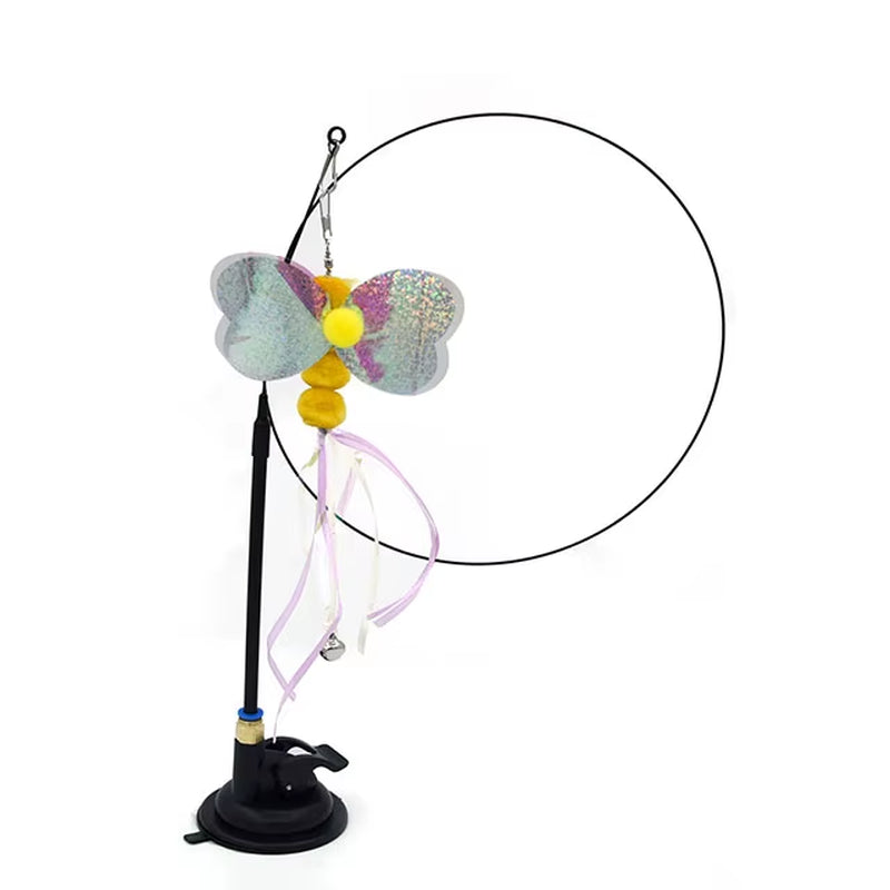 Funny Cat Toys Suction Cup Steel Wire Interactive Cat Teasing Stick Mouse Feather Butterfly Replacement Head Pet Supplies