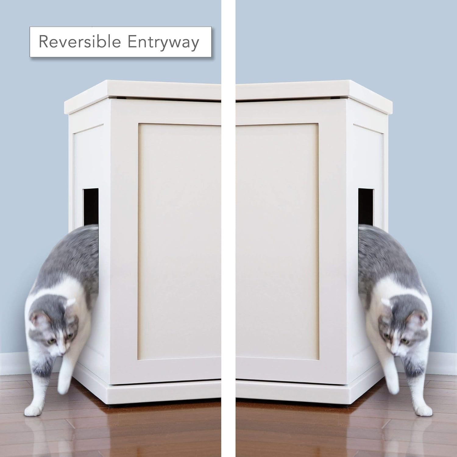 Cat Litter Box Enclosure Cabinet, Modern, White, Tulip Feet, Large, Hidden Litter Cat Furniture with Drawer