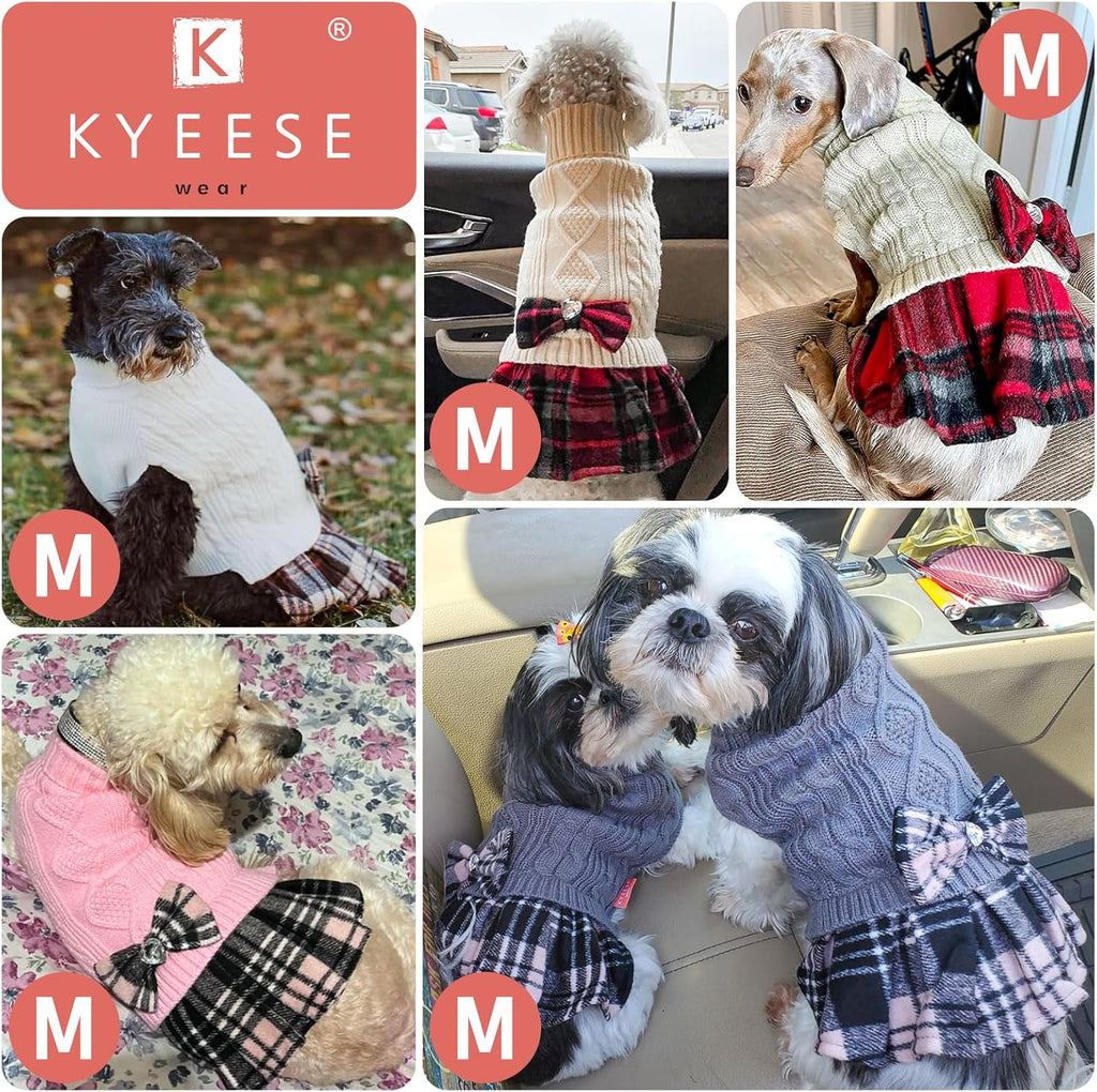 Dog Sweater Stretchy Knitwear Pet Sweater Dress Soft Turtleneck Cat Sweaters Comfy Dogs Clothes with Bowtie Warm Pullover Pet Coats Thick Dog Sweaters for Small Dogs Male, Grey, Medium
