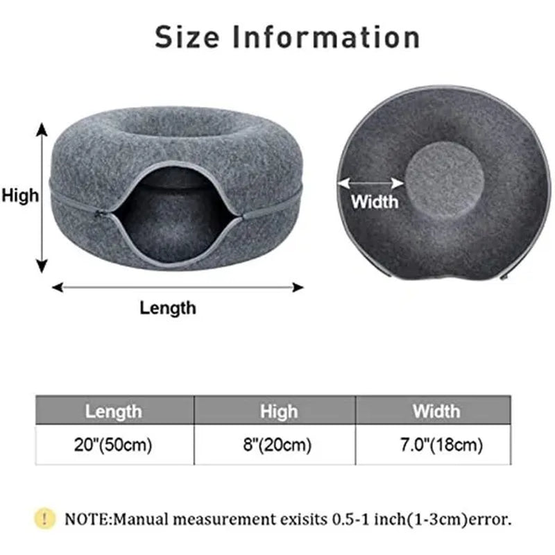 Cat Tunnel Bed Felt Tunnel Cat Nest,Round Felt Donut Cat Nest, Removable Cat Bed House Nest with Zipper Four Seasons for Small Dog Cat Puppy Sleeping