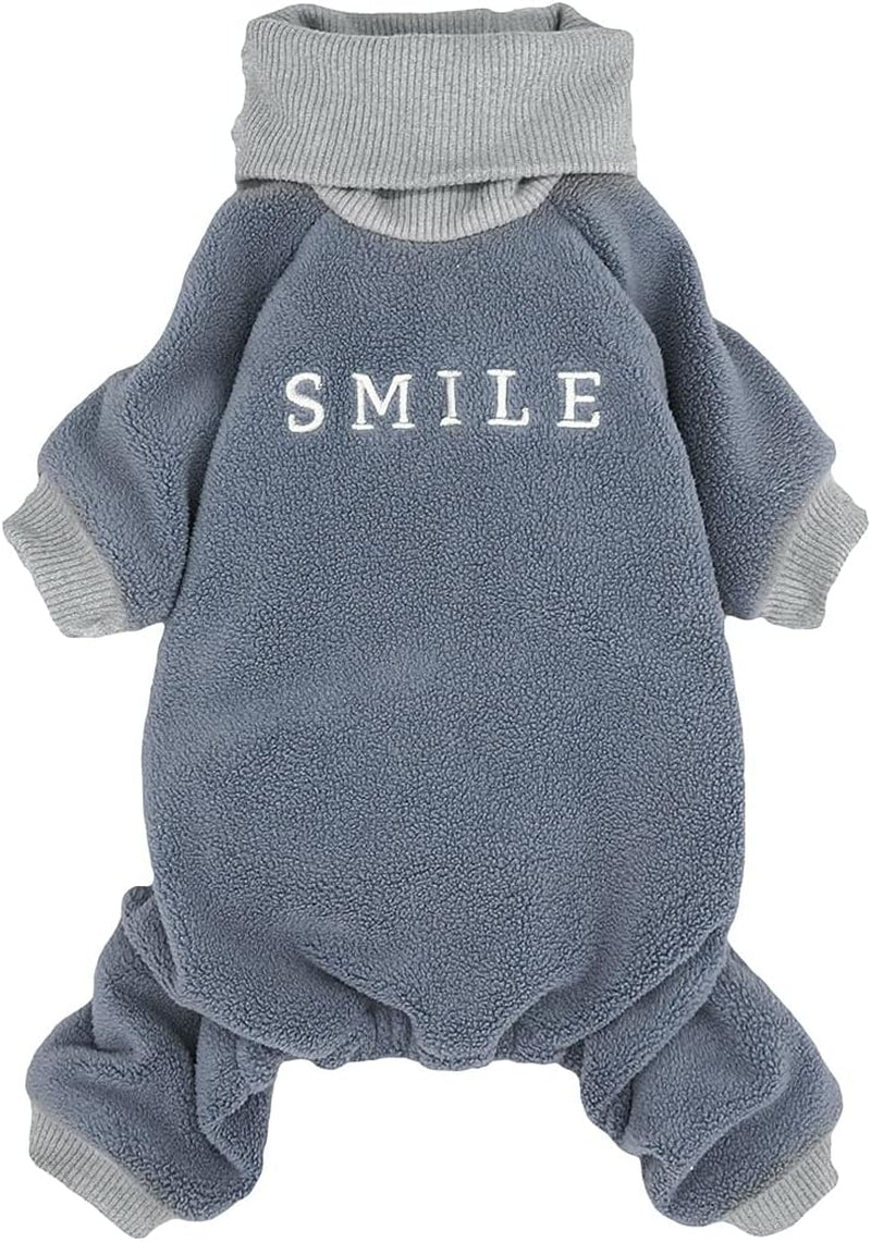 Embroidery Dog Clothes Turtleneck Thermal Fleece Puppy Pajamas Doggie Outfits Cat Onesies Jumpsuits Blue Medium